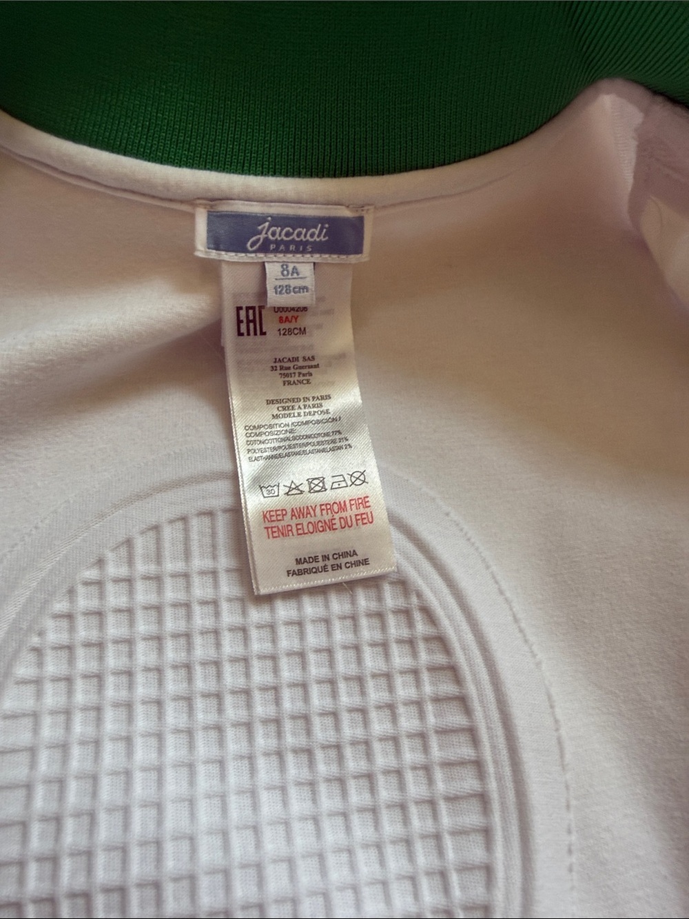 Jacadi 3 Piece Set White and Green Zip-Front Kids Jacket+Skirt+Shirt Tennis - Picture 7 of 15